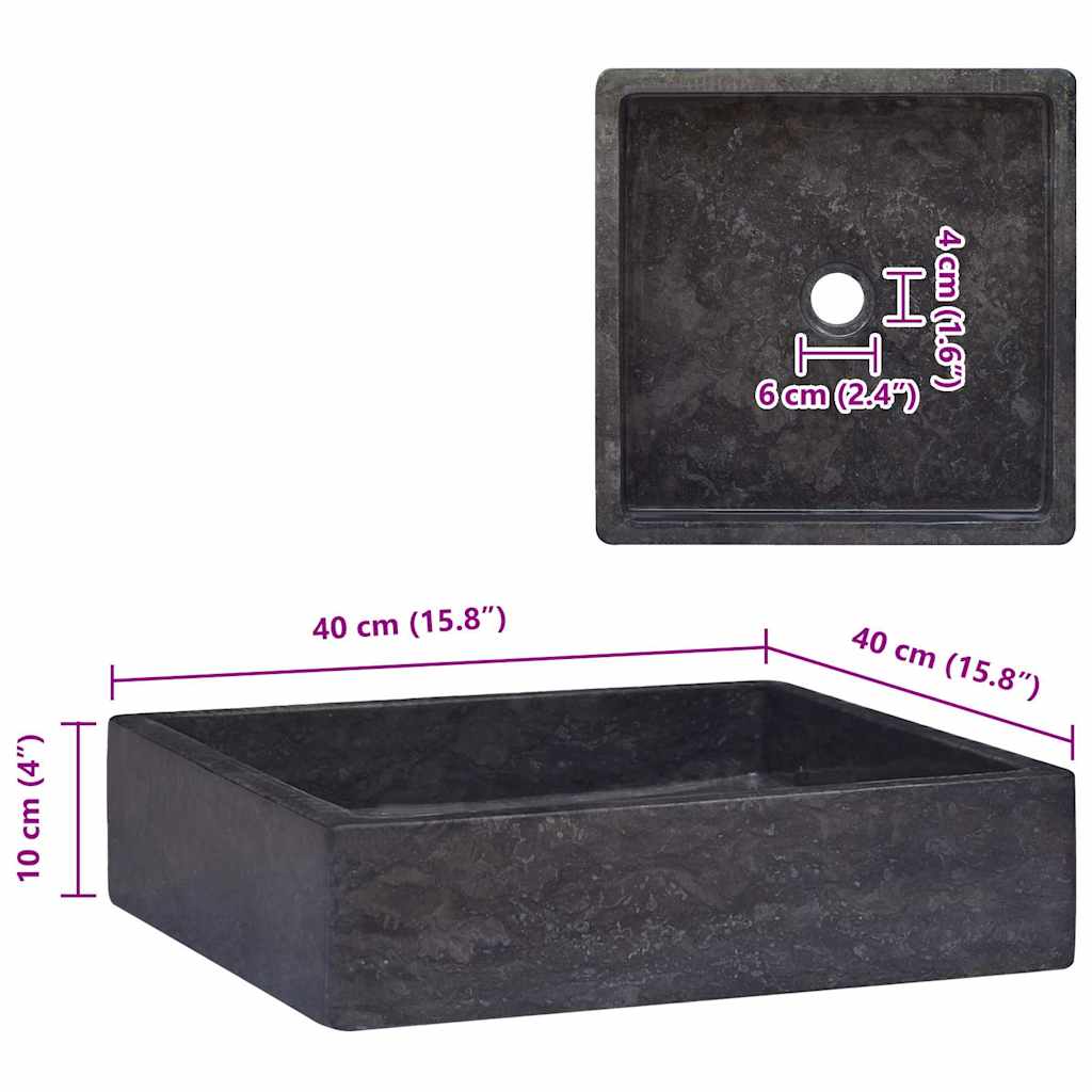 vidaXL Νιπτήρας Μαύρος 40 x 40 x 10 εκ. Μαρμάρινος