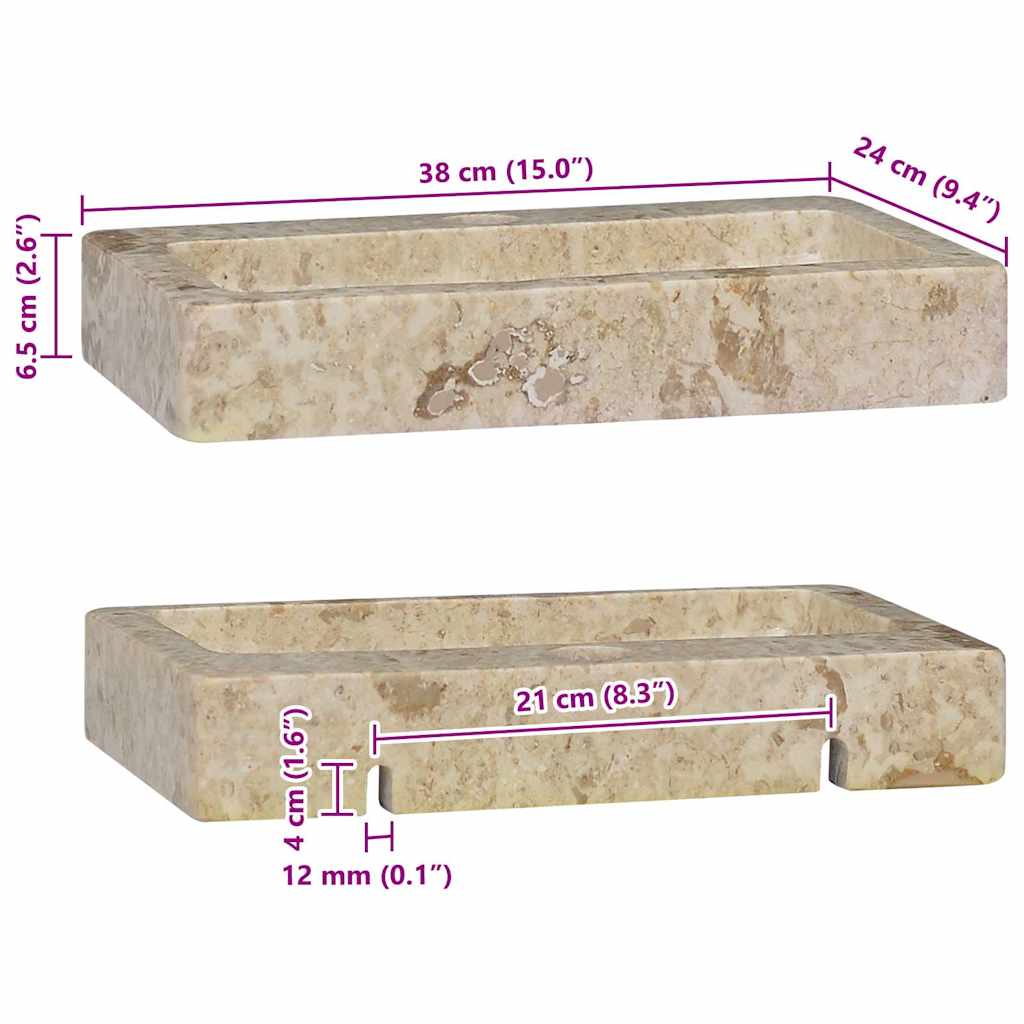 vidaXL Νιπτήρας Επιτοίχιος Κρεμ 38 x 24 x 6,5 εκ. Μαρμάρινος