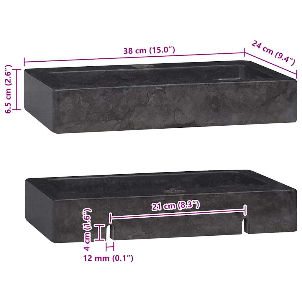 vidaXL Νιπτήρας Επιτοίχιος Μαύρος 38 x 24 x 6,5 εκ. Μαρμάρινος