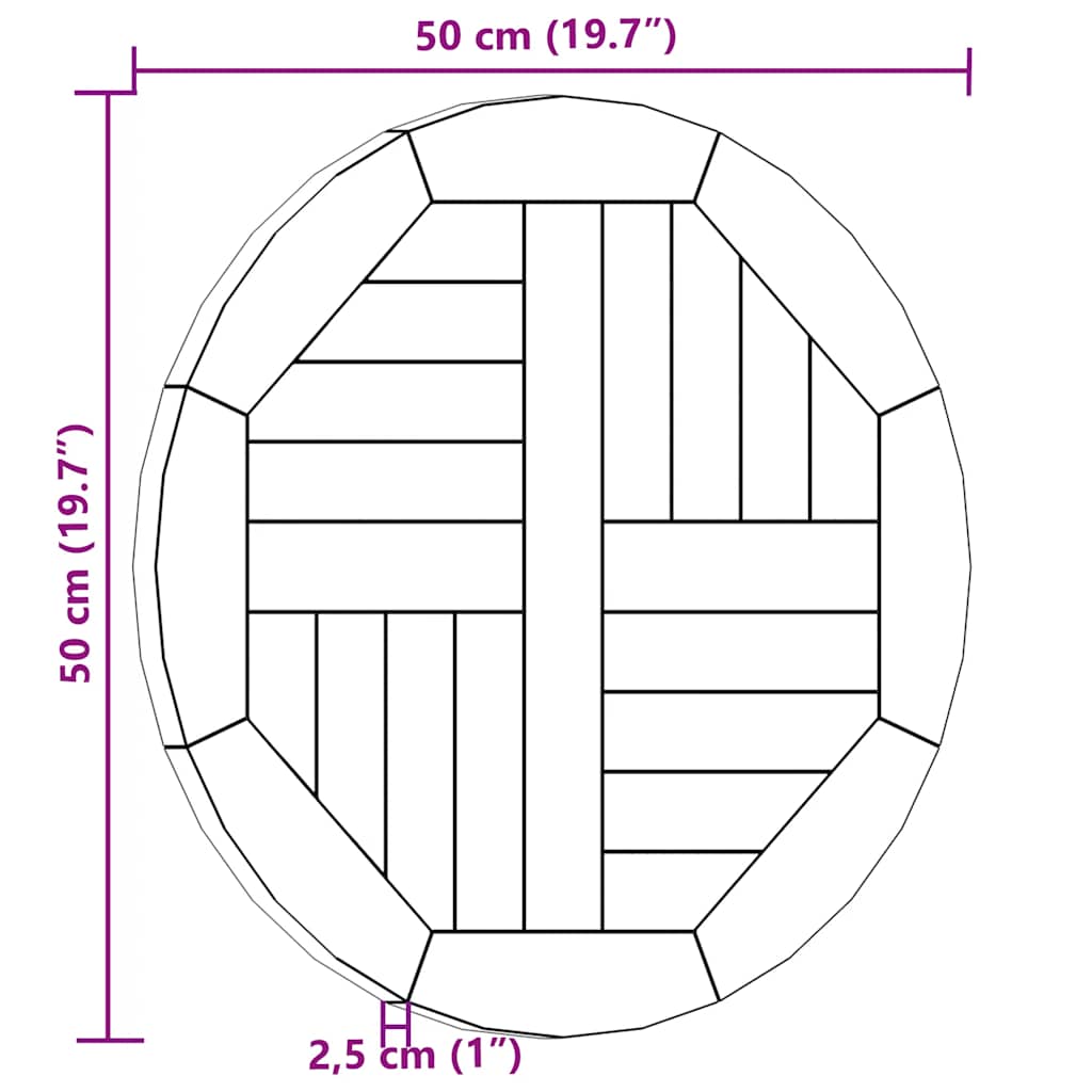vidaXL Επιφάνεια Τραπεζιού Στρογγυλή 2,5 εκ. 50 εκ. Μασίφ Ξύλο Teak