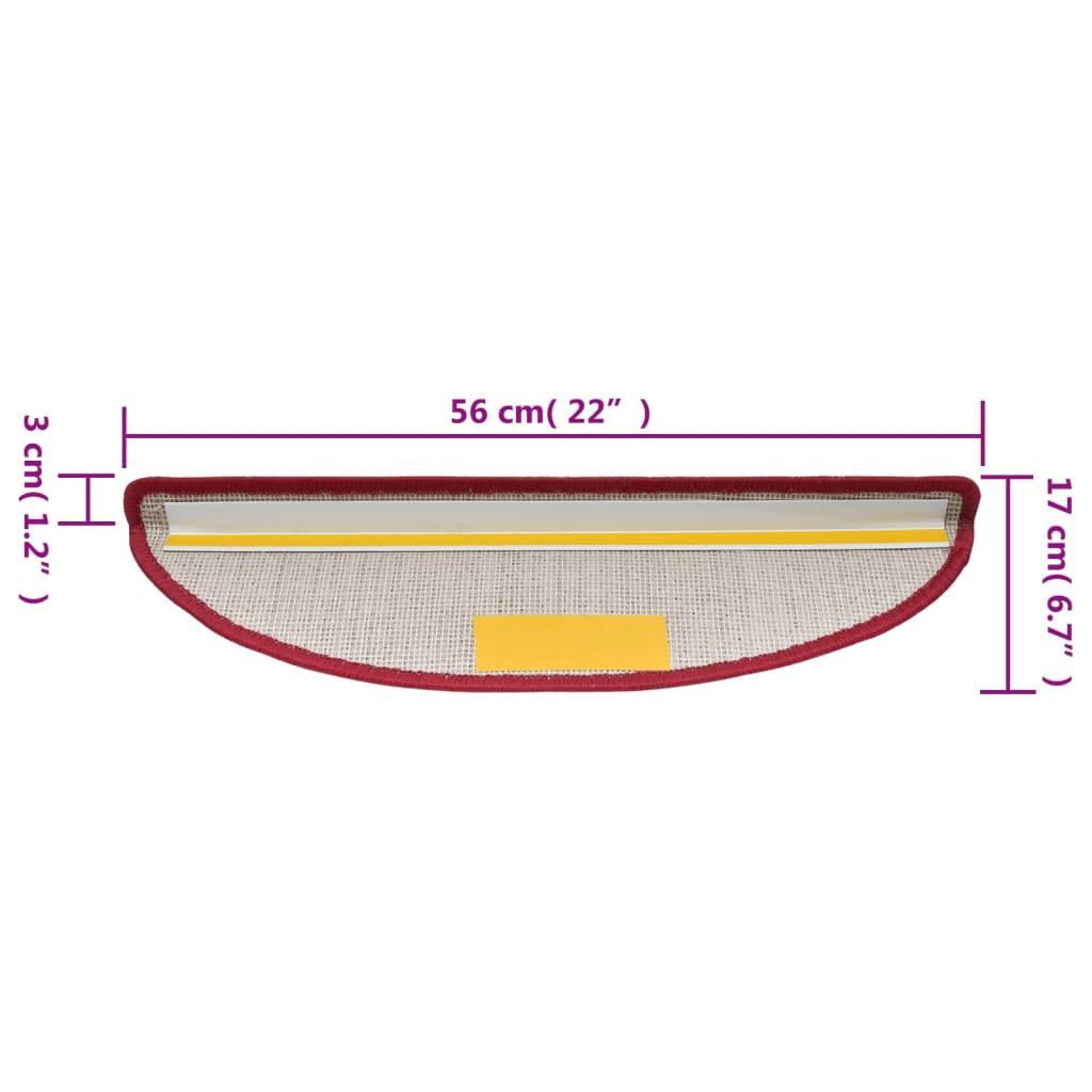 vidaXL Πατάκια Σκαλιών 10 τεμ. Κόκκινο Ημίκυκλα 56x17x3 εκ.