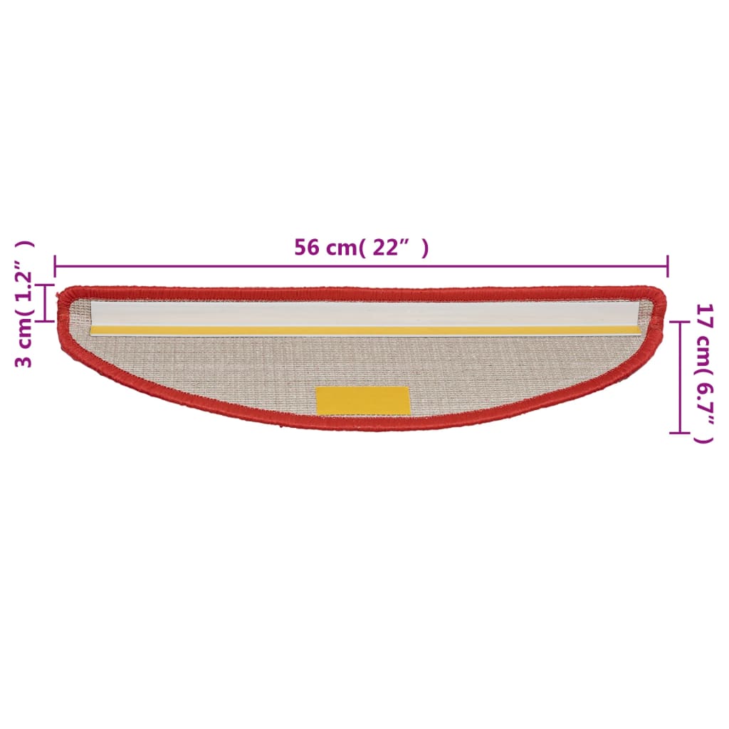 vidaXL Πατάκια Σκαλιών 10 τεμ. Κόκκινα Ημίκυκλα 56x17x3 εκ.