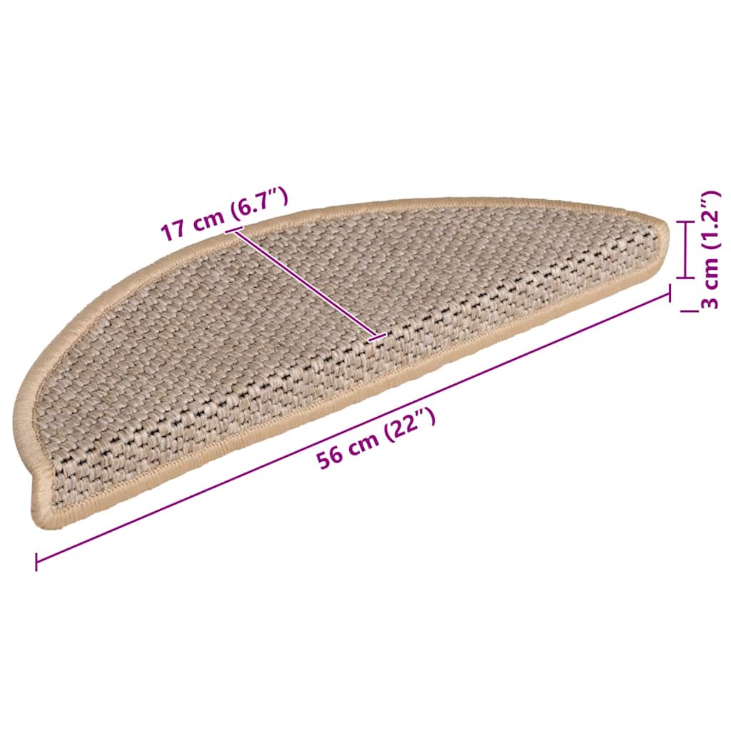 vidaXL Πατάκια Σκάλας Αυτοκόλ. 15 τεμ. Όψη Σιζάλ Μπεζ 56x17x3 εκ.