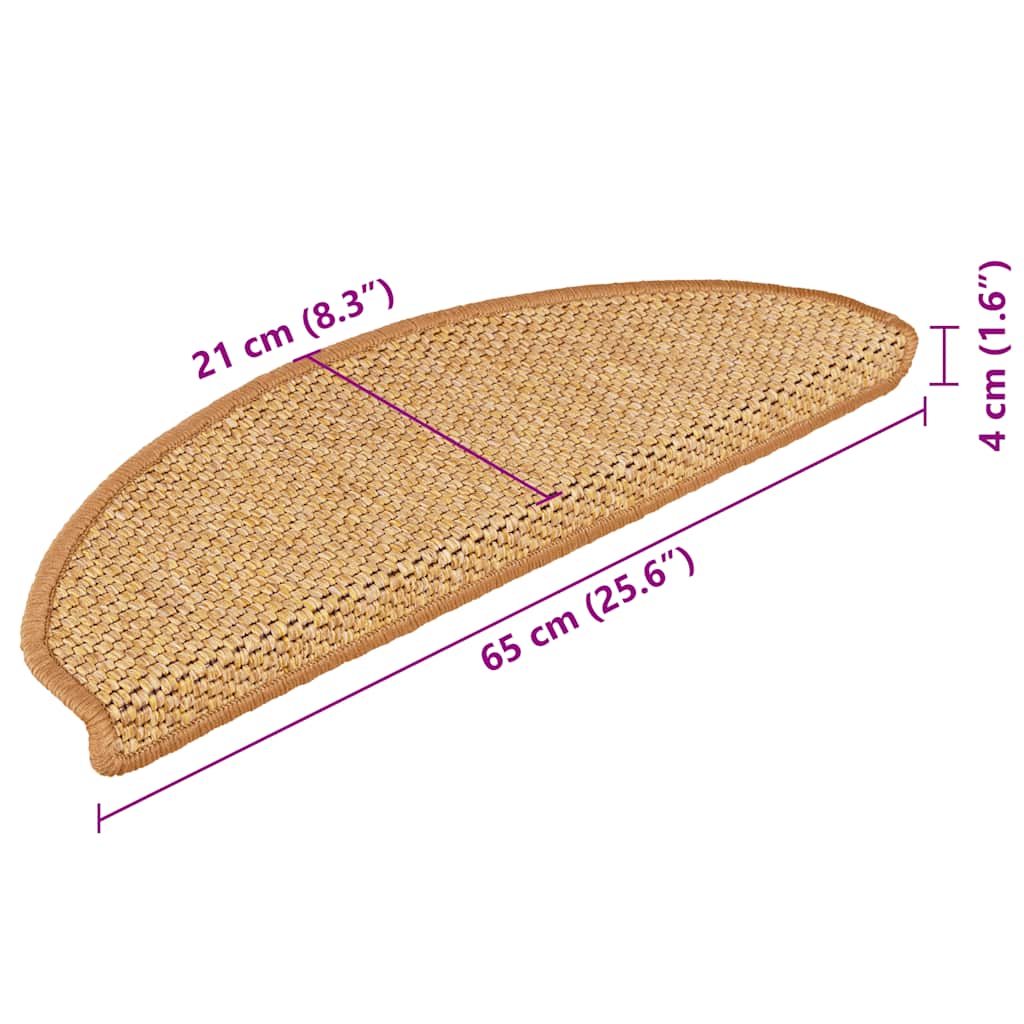 vidaXL Πατάκια Σκάλας Αυτοκόλ. 15 τεμ. Όψη Σιζάλ Χρ. Σιζάλ 65x21x4 εκ.
