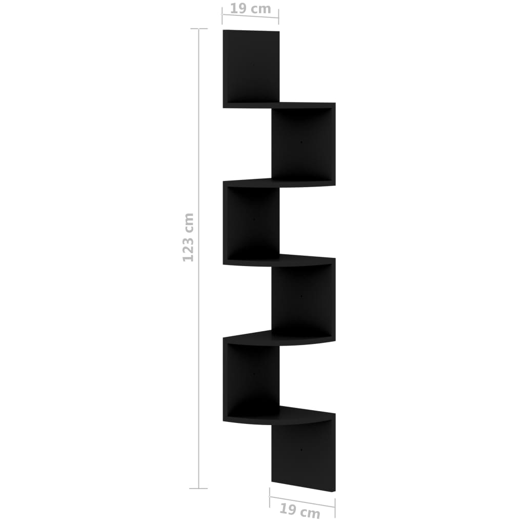 vidaXL Γωνιακή Ραφιέρα Τοίχου Μαύρη 19 x 19 x 123 εκ. από Μοριοσανίδα