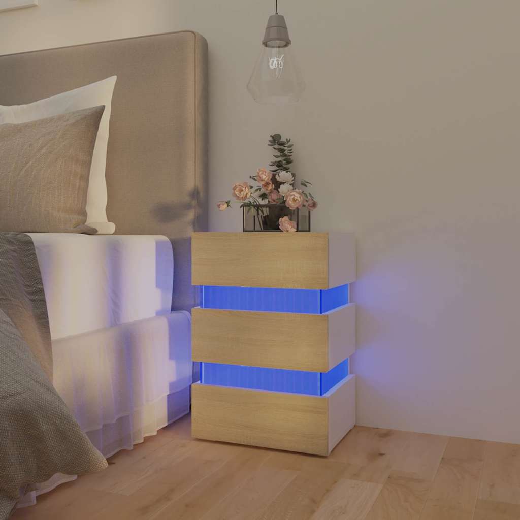 vidaXL Κομοδίνο με LED Λευκό/Sonoma Δρυς 45x35x67 εκ. Επεξεργασμ. Ξύλο