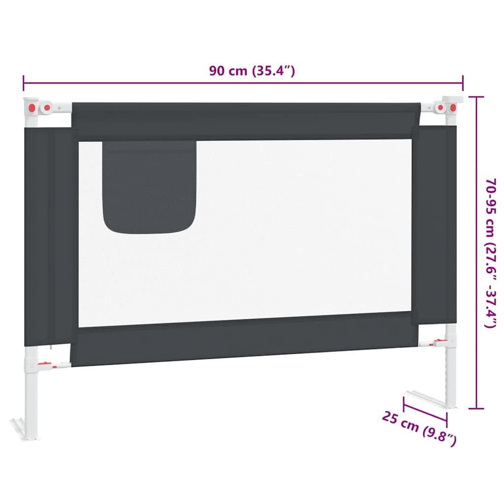 vidaXL Μπάρα Κρεβατιού Προστατευτική Σκούρο Γκρι 90x25 εκ. Υφασμάτινη