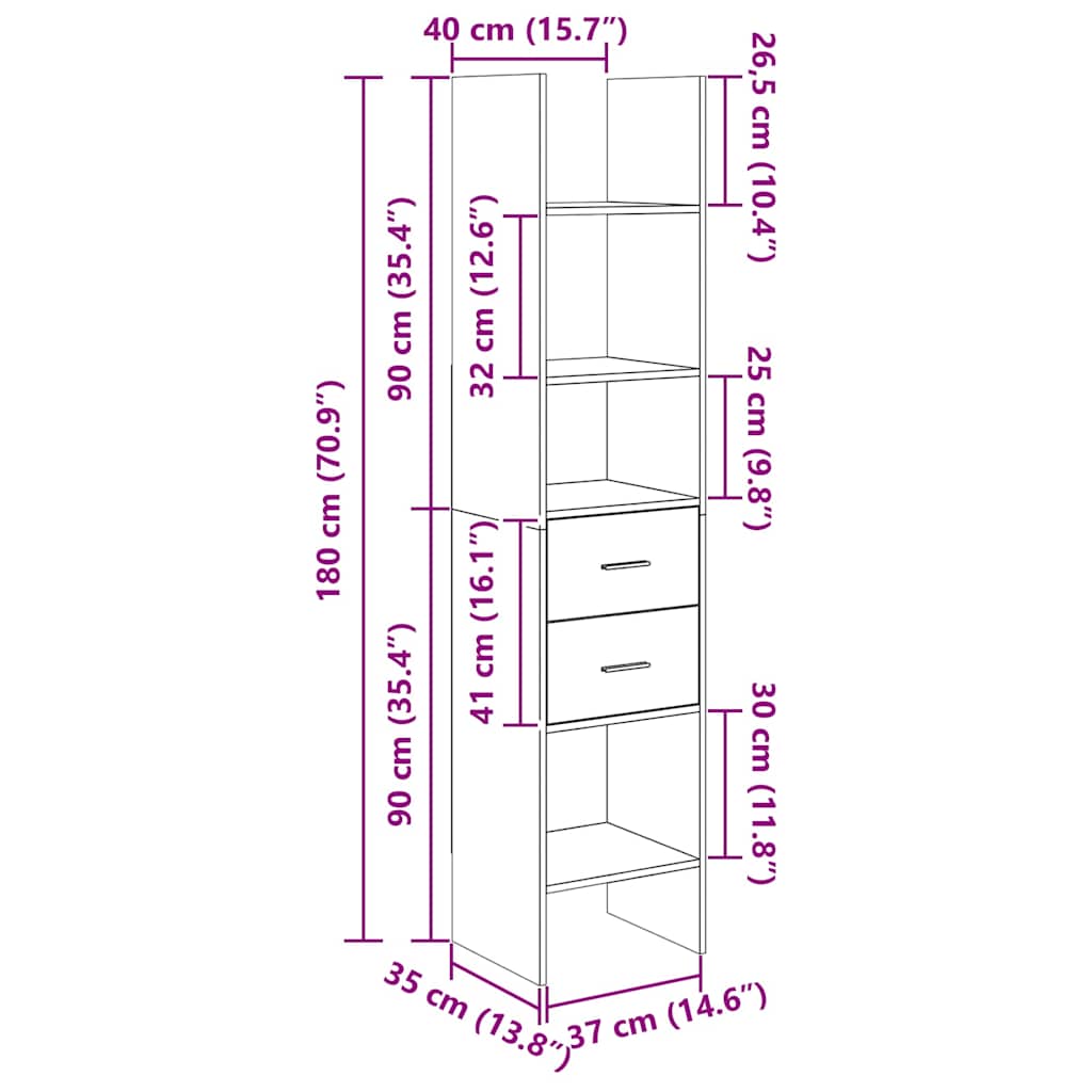 vidaXL Βιβλιοθήκη Μαύρη 40 x 35 x 180 εκ. από Επεξ. Ξύλο