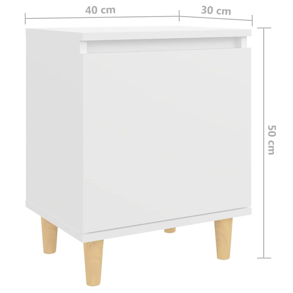 vidaXL Κομοδίνα 2 τεμ. Λευκά 40 x 30 x 50 εκ. Μασίφ με Ξύλινα Πόδια