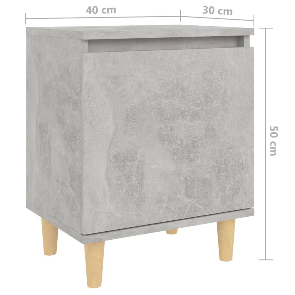 vidaXL Κομοδίνα 2 τεμ. Γκρι Σκυροδέμ. 40x30x50 εκ. Μασίφ Ξύλινα Πόδια