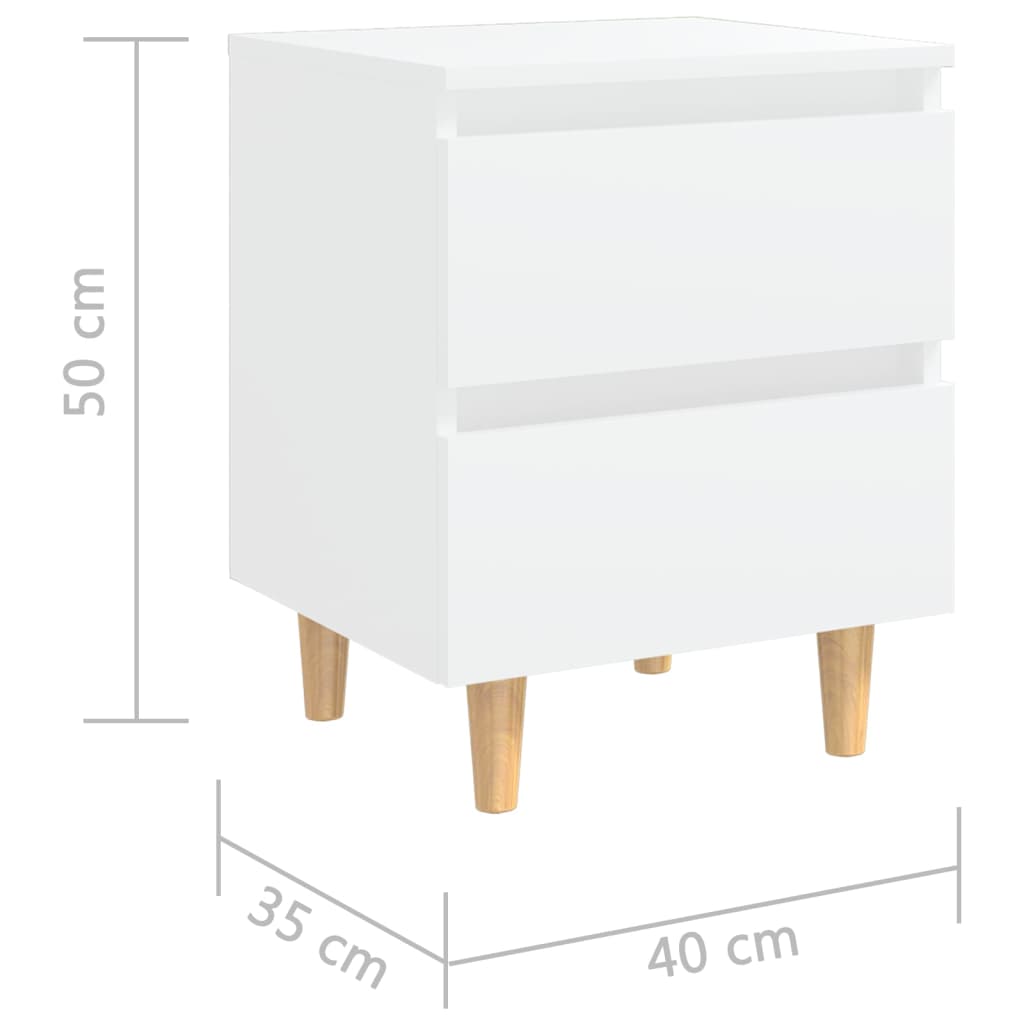 vidaXL Κομοδίνα 2 τεμ. Λευκά 40x35x50εκ. Πόδια από Μασίφ Ξύλο Πεύκου