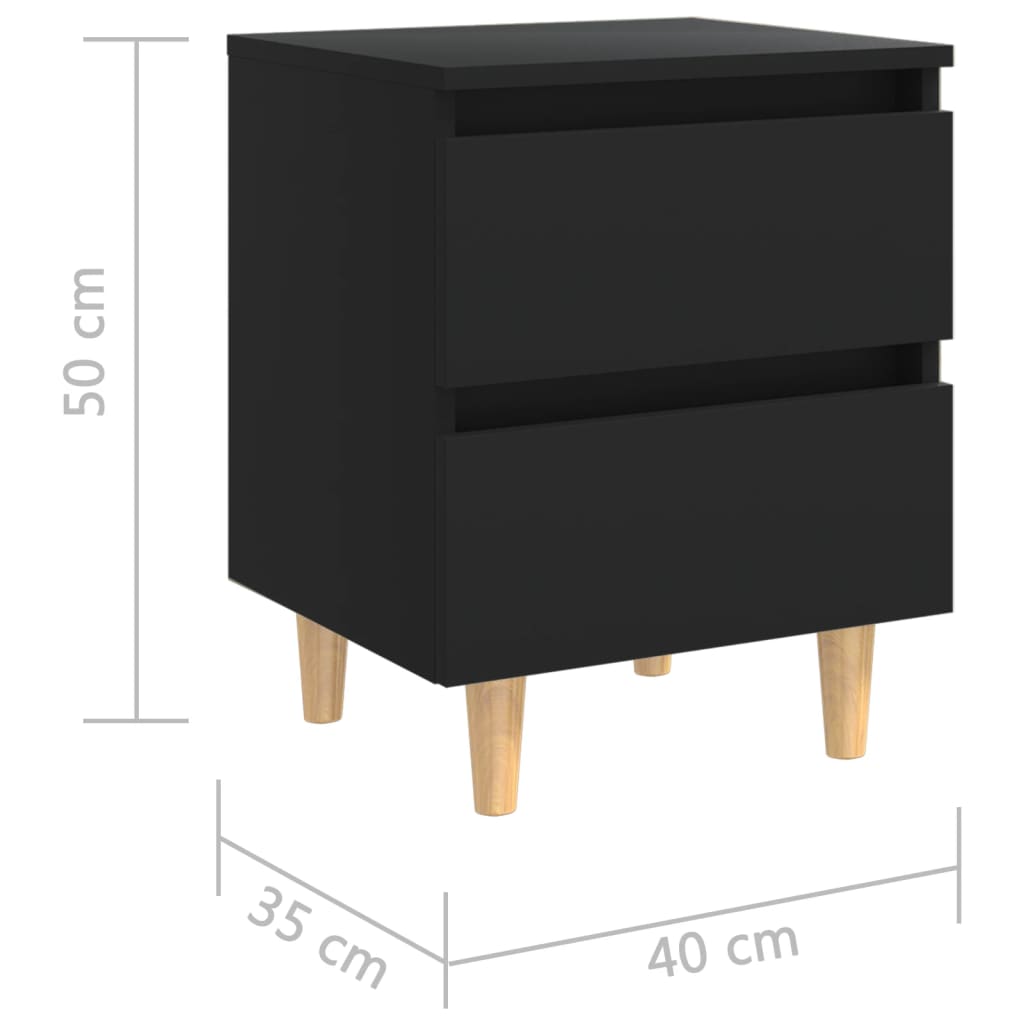 vidaXL Κομοδίνα 2 τεμ. Μαύρα 40x35x50εκ. Πόδια από Μασίφ Ξύλο Πεύκου