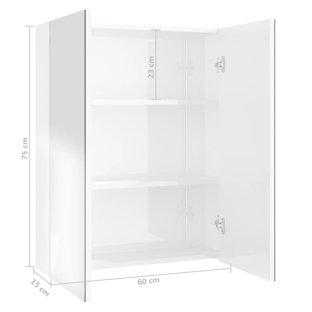 vidaXL Ντουλάπι Μπάνιου με Καθρέφτη 60x15x75 εκ. Λαμπερό Λευκό από MDF