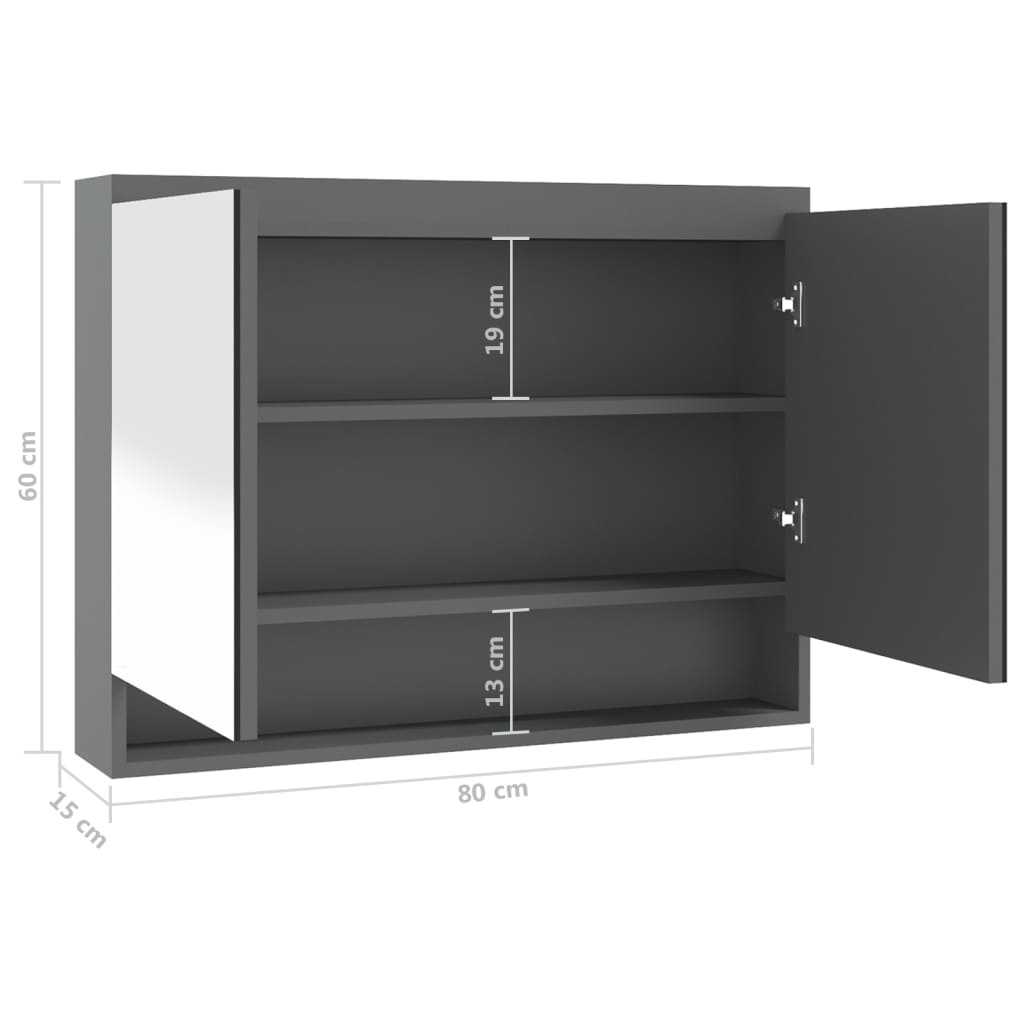 vidaXL Ντουλάπι Μπάνιου με Καθρέφτη 80x15x60 εκ. Λαμπερό Γκρι από MDF