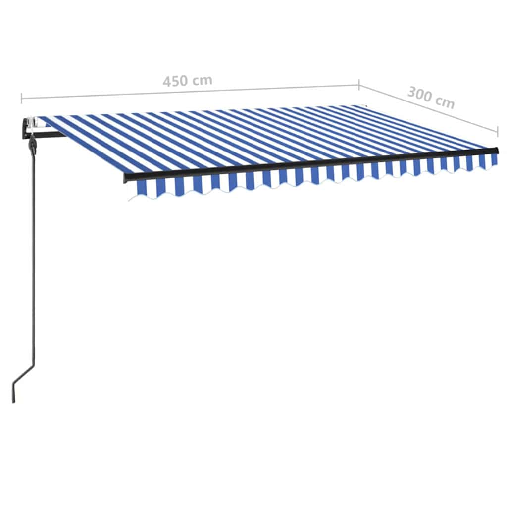 vidaXL Τέντα Αυτόματη με LED & Αισθ. Ανέμου Μπλε / Λευκό 450 x 300 εκ.