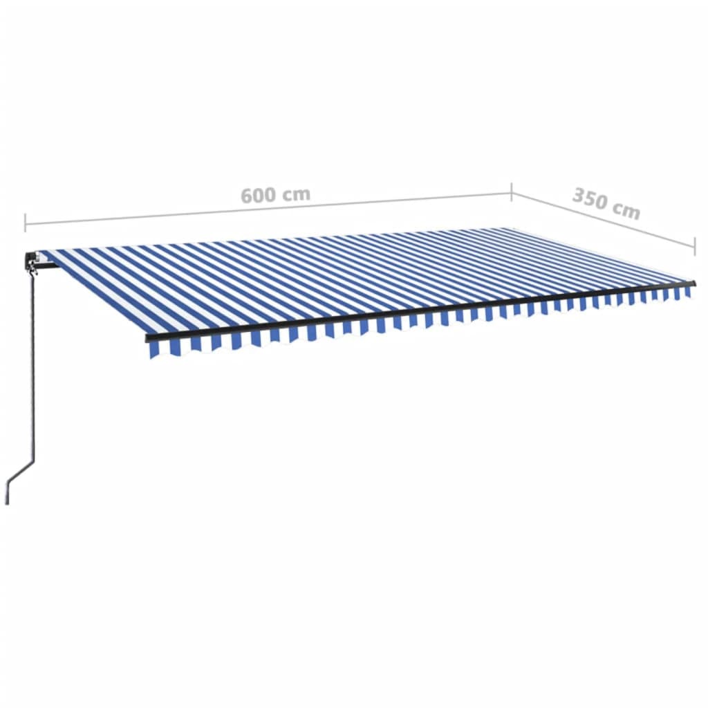 vidaXL Τέντα Συρόμενη Χειροκίνητη με LED Μπλε / Λευκό 600x350 εκ.