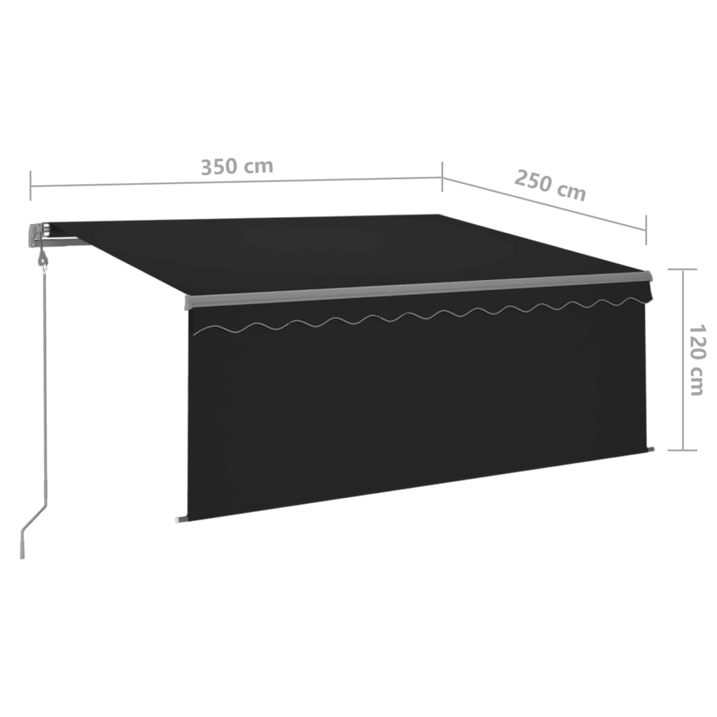 vidaXL Τέντα Αυτόμ. με Σκίαστρo/LED/Αισθ. Ανέμου Ανθρακί 3,5 x 2,5 μ.