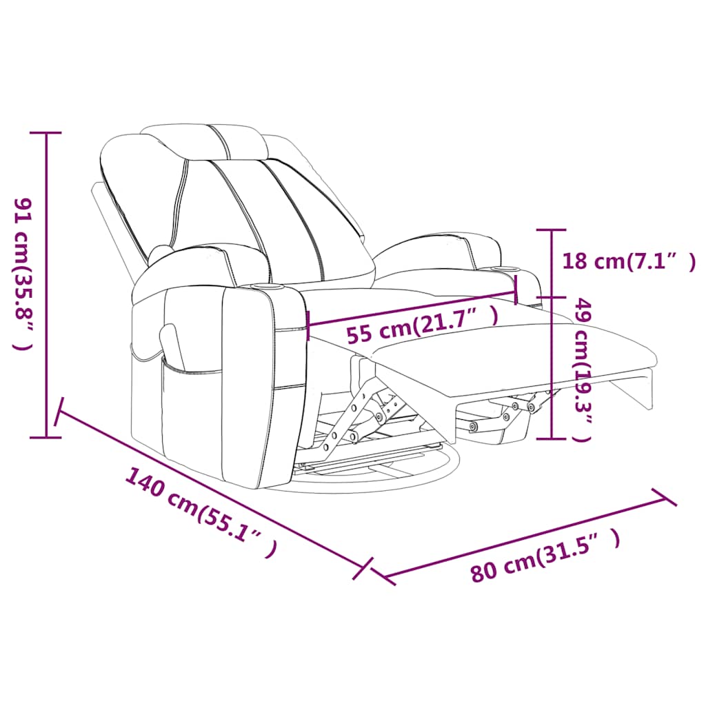 vidaXL Πολυθρόνα Μασάζ Ανακλινόμενη Ανθρακί από Συνθετικό Δέρμα