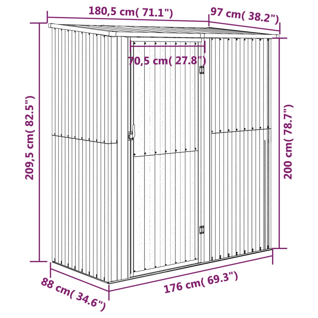 vidaXL Αποθήκη Κήπου Καφέ 180,5 x 97 x 209,5 εκ. Γαλβανισμένο Ατσάλι