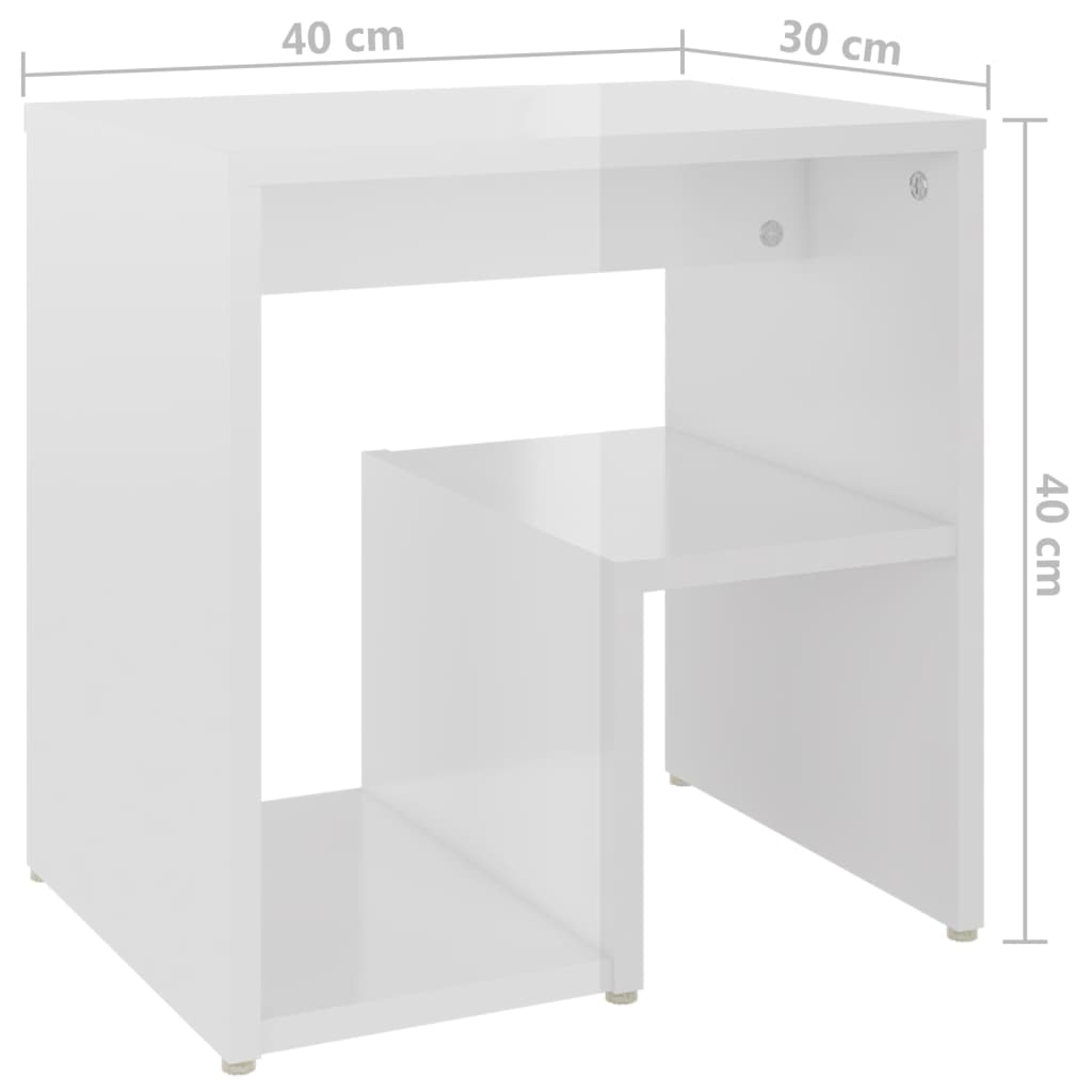 vidaXL Κομοδίνα 2 τεμ. Γυαλιστερό Λευκό 40x30x40 εκ. από Επεξ. Ξύλο