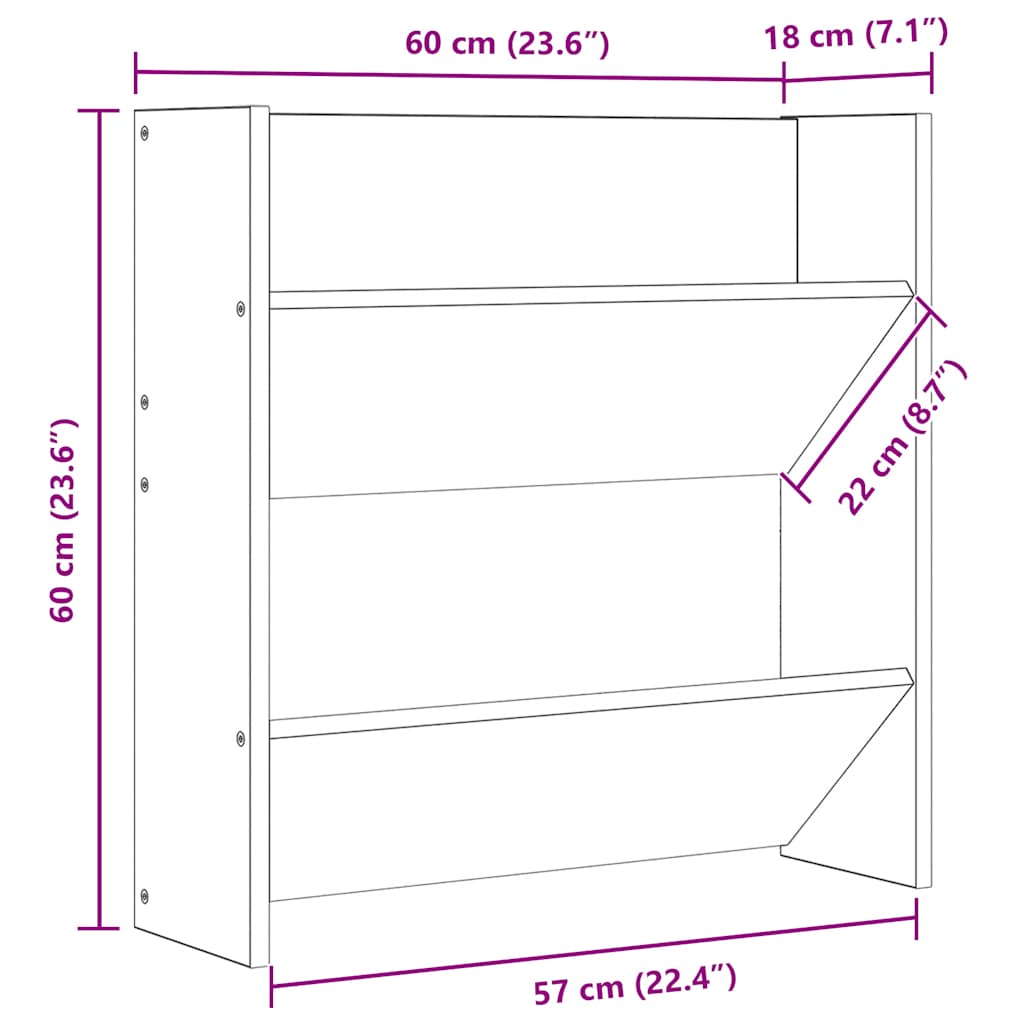 vidaXL Παπουτσοθήκες Τοίχου 4 τεμ. Μαύρο 60x18x60 εκ. από Επεξ. Ξύλο