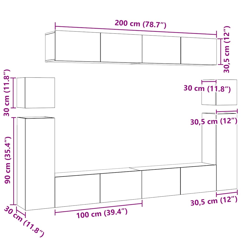 vidaXL Σετ Επίπλου Τηλεόρασης 8 Τεμαχίων Λευκό από Επεξεργασμένο Ξύλο