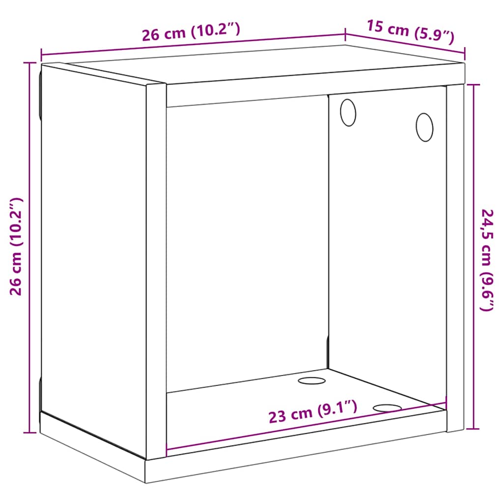 vidaXL Ράφια Κύβοι Τοίχου 2 τεμ. Sonoma Δρυς 26 x 15 x 26 εκ.