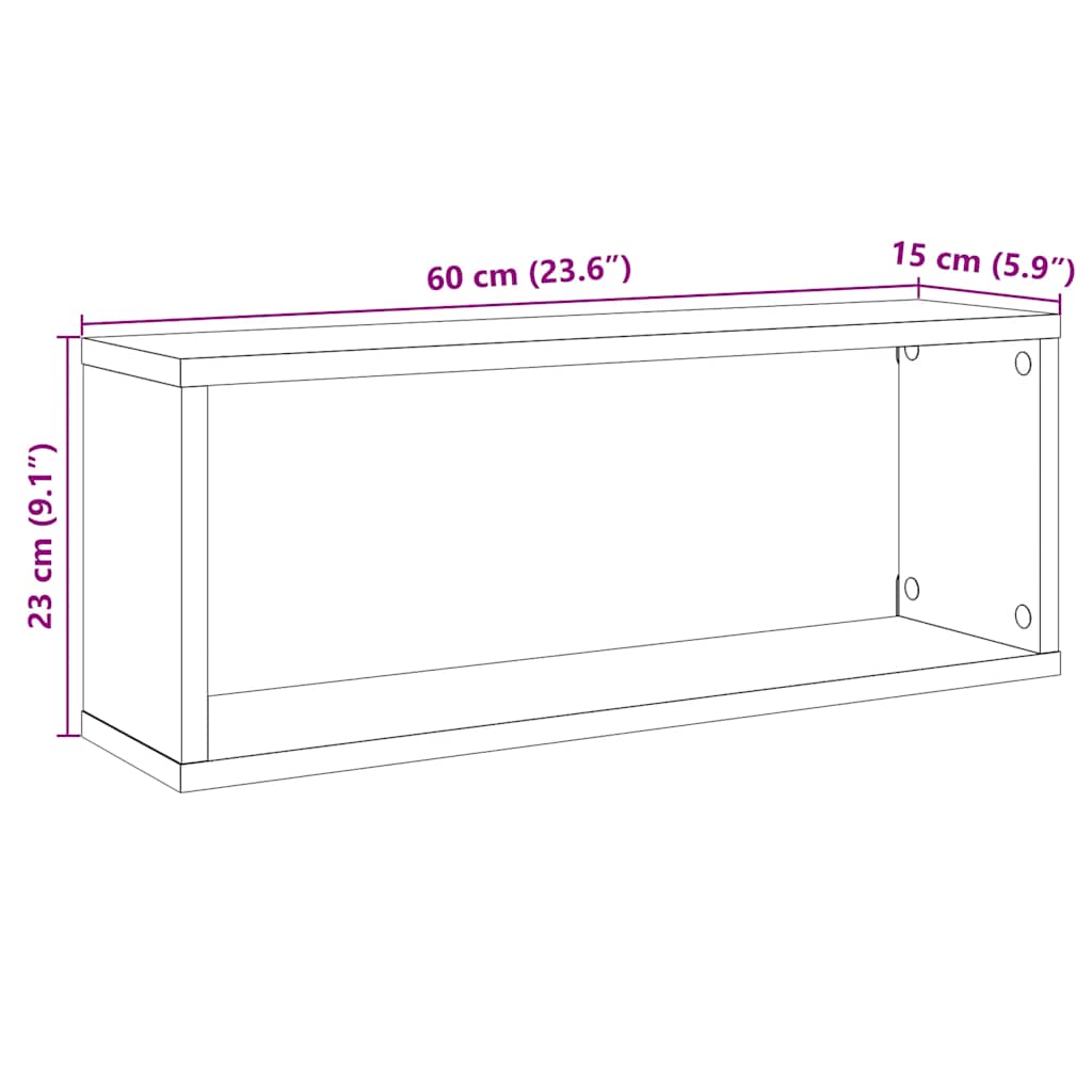 vidaXL Ράφια Κύβοι Τοίχου 4 τεμ. Γκρι Σκυρ. 60x15x23εκ. από Επεξ. Ξύλο