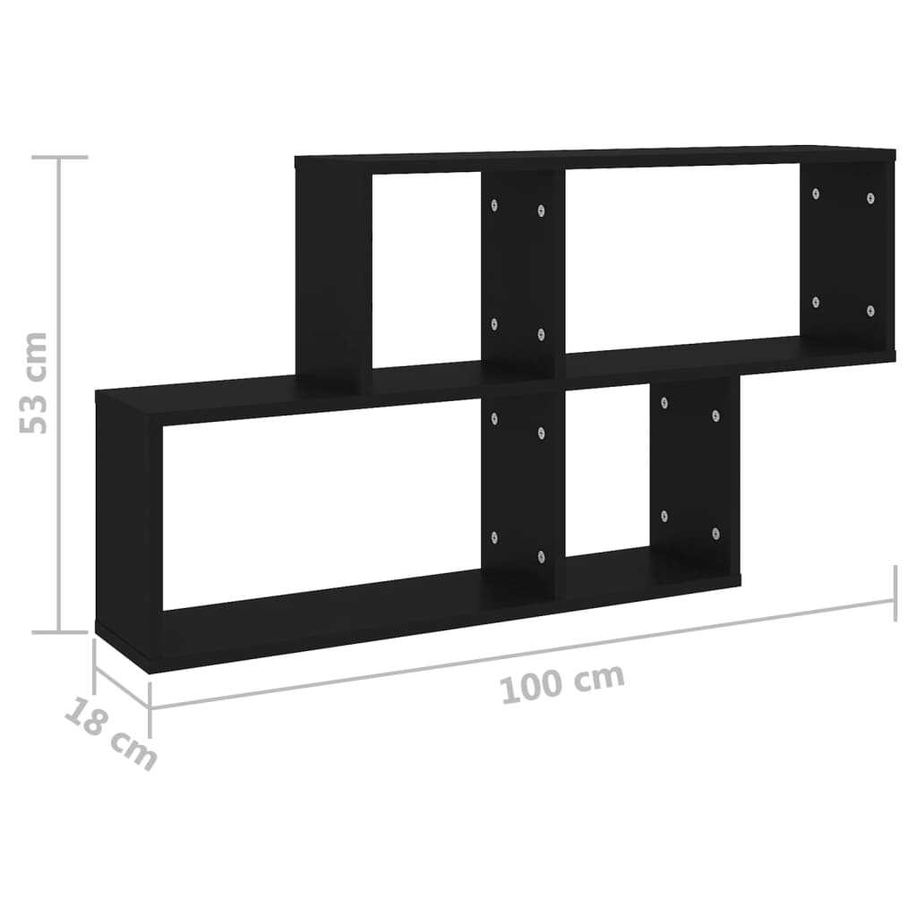 vidaXL Ράφι Τοίχου Μαύρο 100 x 18 x 53 εκ. από Επεξεργασμένο Ξύλο