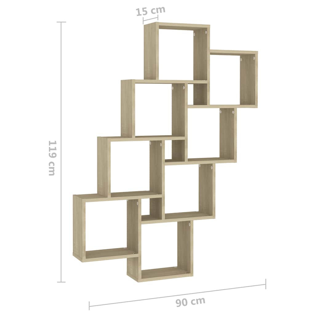 vidaXL Ράφι Κύβος Τοίχου Sonoma Δρυς 90 x 15 x 119 εκ. από Επεξ. Ξύλο