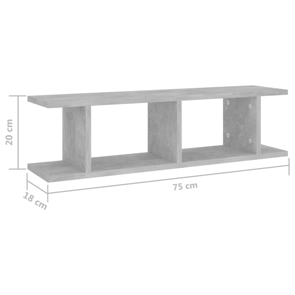 vidaXL Ραφιέρες Τοίχου 2 τεμ. Γκρι Σκυρ. 75x18x20 εκ. Επεξεργ. Ξύλο