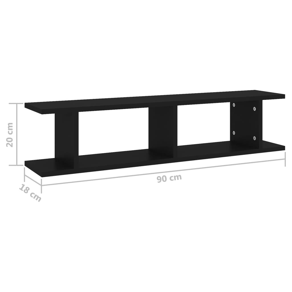 vidaXL Ραφιέρες Τοίχου 2 τεμ. Μαύρες 90 x 18 x 20 εκ. από Μοριοσανίδα