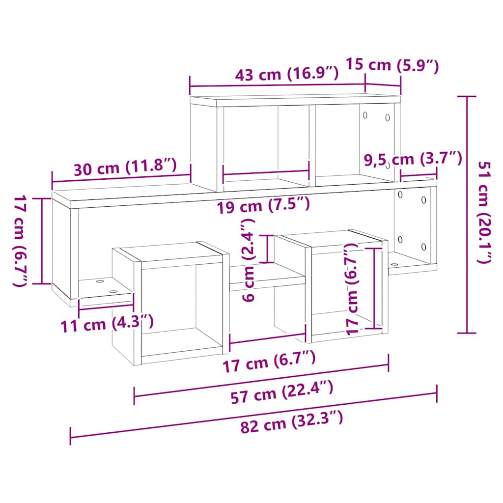 vidaXL Ράφι Τοίχου Σχήμα Αυτοκιν. Sonoma Δρυς 82x15x51 εκ. Επεξ. Ξύλο