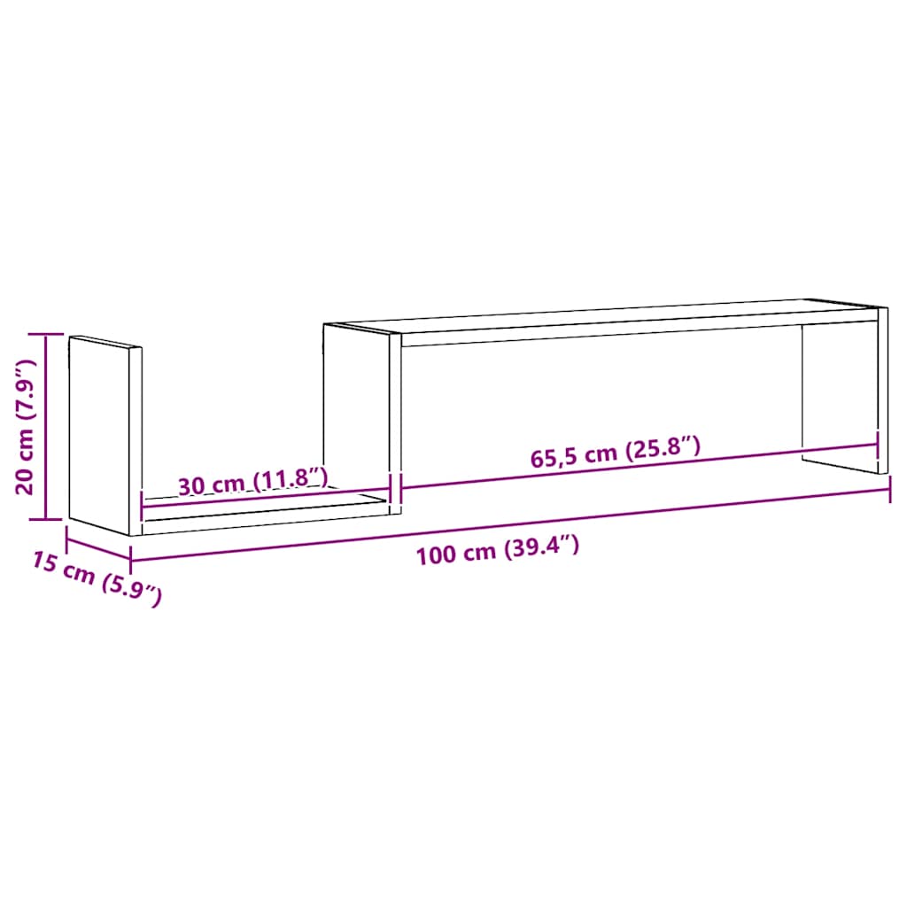 vidaXL Ραφιέρες Τοίχου 2 τεμ. Γκρι Σκυρ. 100 x 15 x 50 εκ. Επεξ. Ξύλο