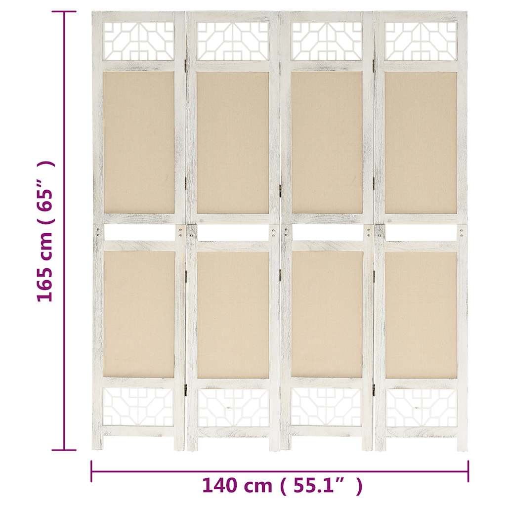 vidaXL Διαχωριστικό Δωματίου με 4 Πάνελ Κρεμ 140 x 165 εκ. Υφασμάτινο