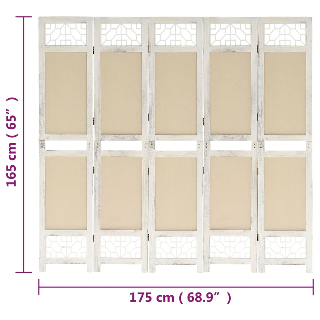 vidaXL Διαχωριστικό Δωματίου με 5 Πάνελ Κρεμ 175 x 165 εκ. Υφασμάτινο