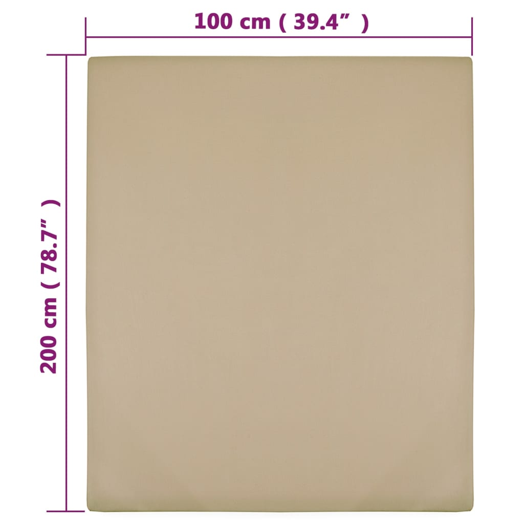 vidaXL Σεντόνια με Λάστιχο 2 τεμ. Taupe 100x200 εκ. Βαμβακερό Ζέρσεϊ
