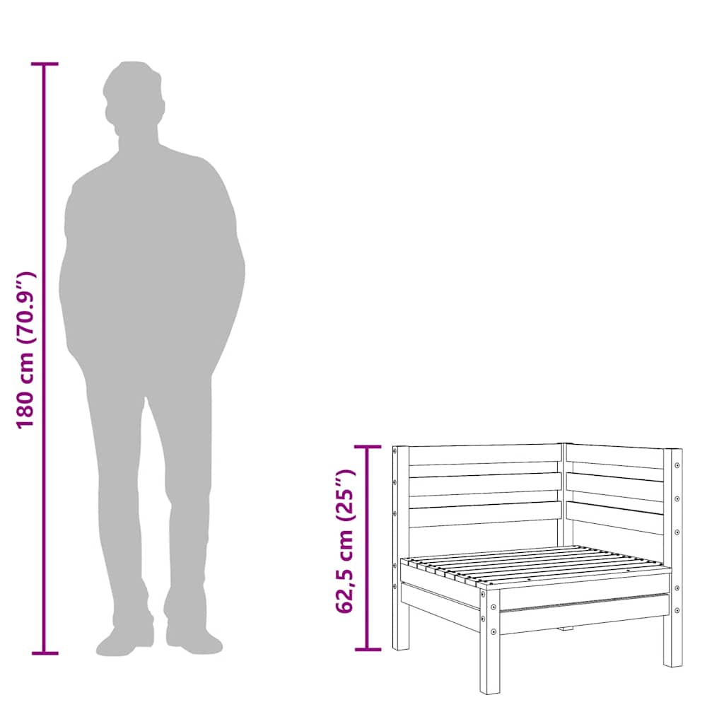 vidaXL Καναπές Κήπου Γωνιακός Μαύρος από Μασίφ Ξύλο Πεύκου