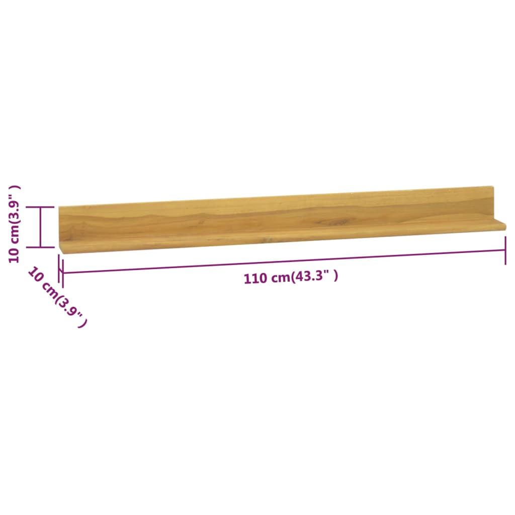 vidaXL Ράφια Τοίχου 2 τεμ. 110 x 10 x 10 εκ. από Μασίφ Ξύλο Teak