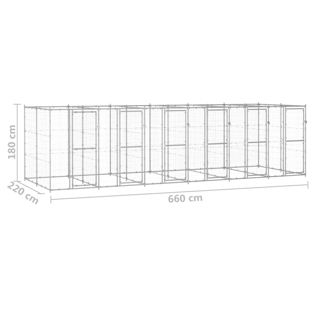 vidaXL Κλουβί Σκύλου Εξωτερικού Χώρου 14,52 μ² από Γαλβανισμένο Χάλυβα
