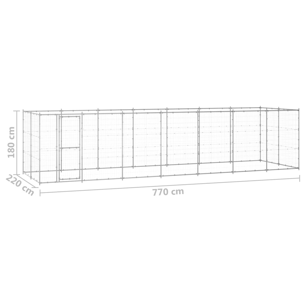 vidaXL Κλουβί Σκύλου Εξωτερικού Χώρου 16,94 μ² από Γαλβανισμένο Χάλυβα