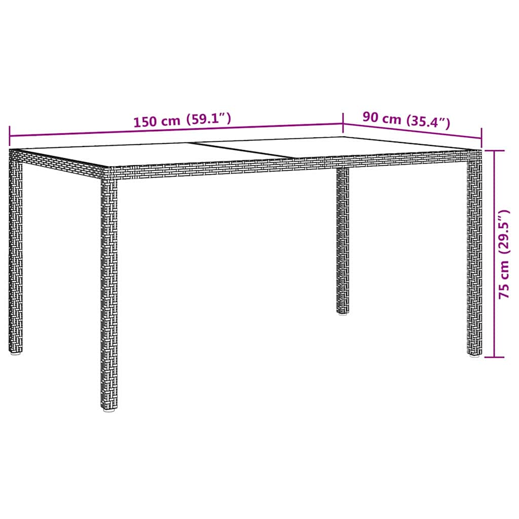 vidaXL Τραπέζι Κήπου Μπεζ 150x90x75 εκ. Συνθετικό Ρατάν/Ψημένο Γυαλί