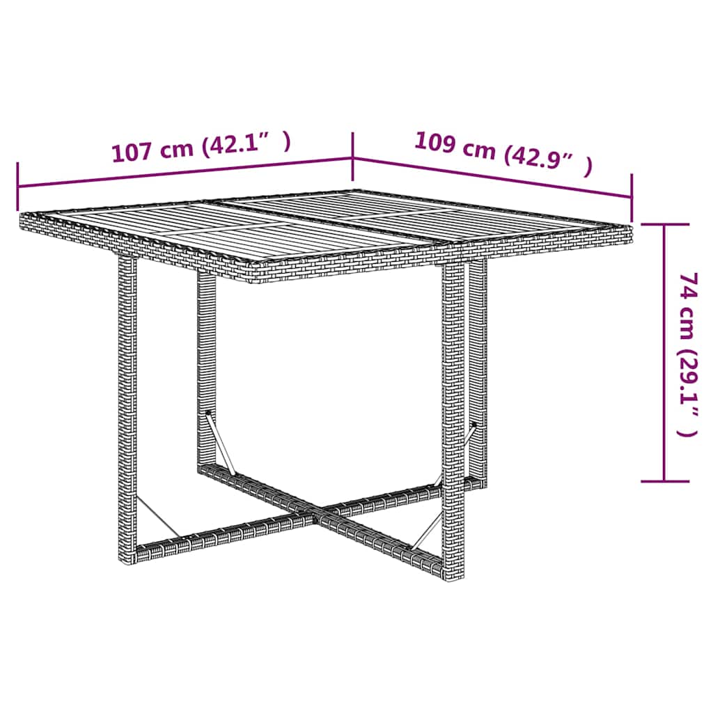 vidaXL Τραπέζι Κήπου Μπεζ 109x107x74 εκ. Συνθετικό Ρατάν/Μασίφ Ακακία