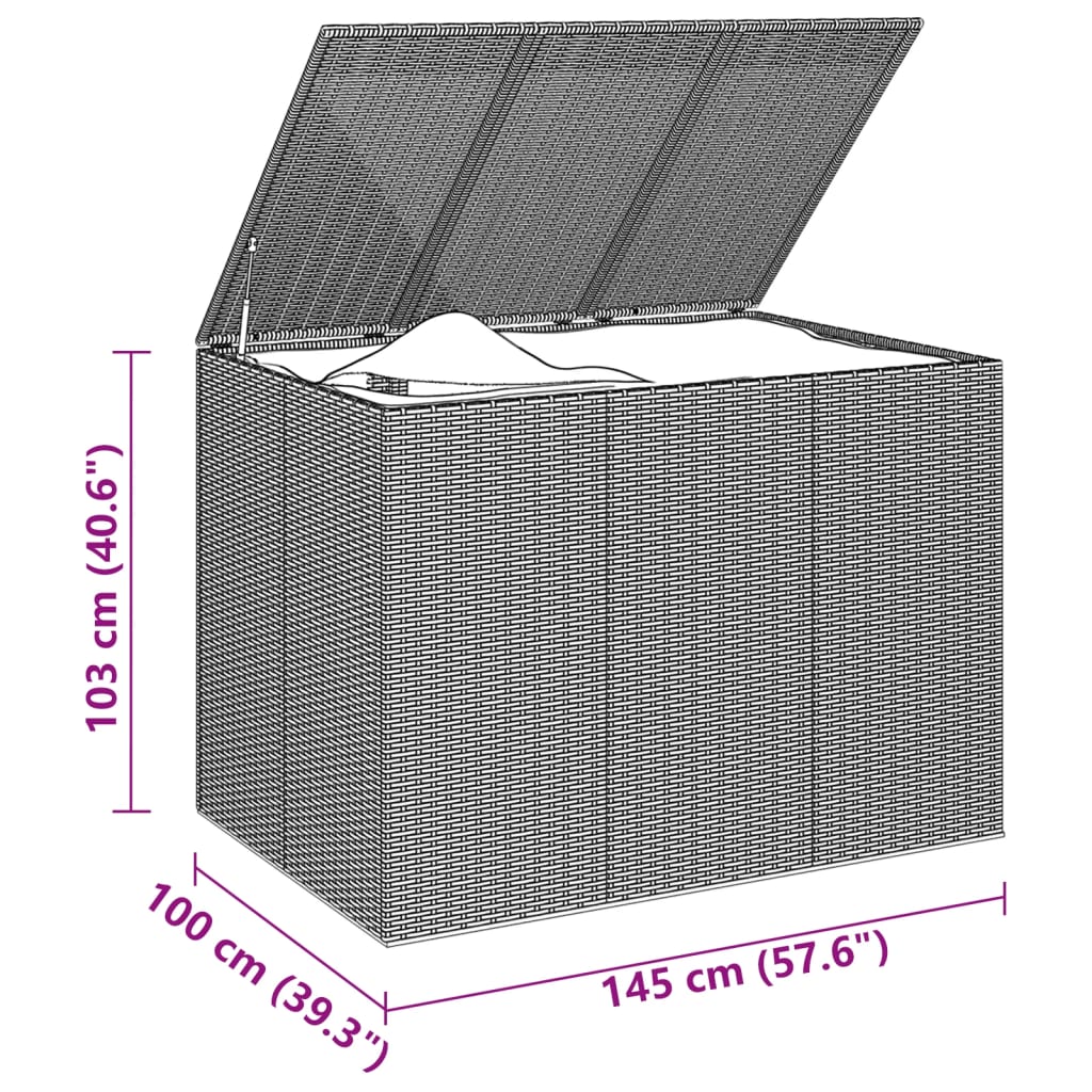 vidaXL Κουτί Μαξιλαριού Κήπου Μαύρο 145x100x103 εκ. Ρατάν Πολυαιθ.