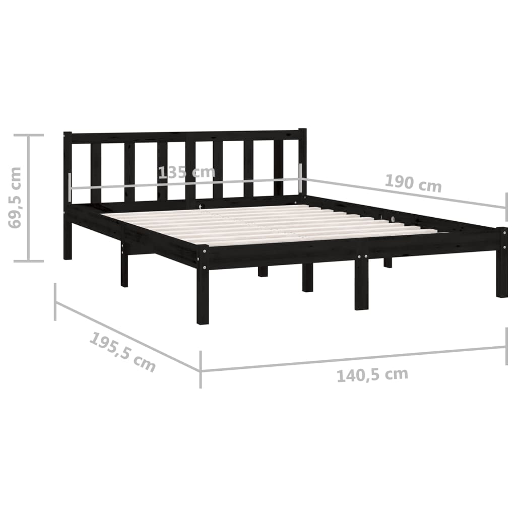 vidaXL Πλαίσιο Κρεβατιού Μαύρο 135 x 190 εκ. Μασίφ Ξύλο Πεύκου Double