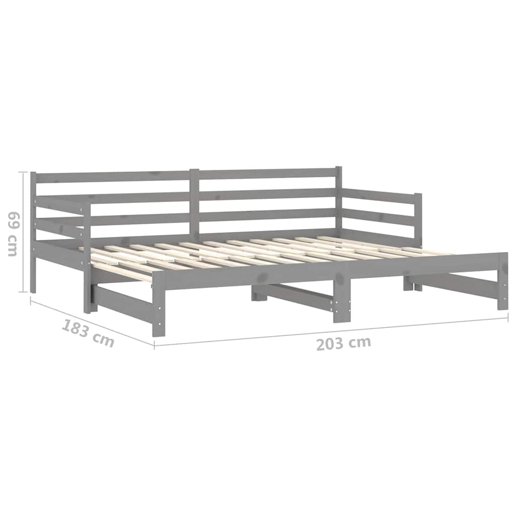 vidaXL Καναπές Κρεβάτι Συρόμενος Γκρι 2x(90x200) εκ. Μασίφ Ξύλο Πεύκου