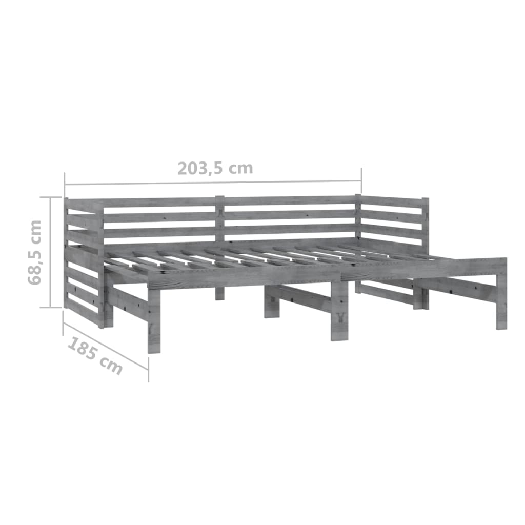 vidaXL Καναπές Κρεβάτι Συρόμενος Γκρι 2x(90x200) εκ. Μασίφ Ξύλο Πεύκου