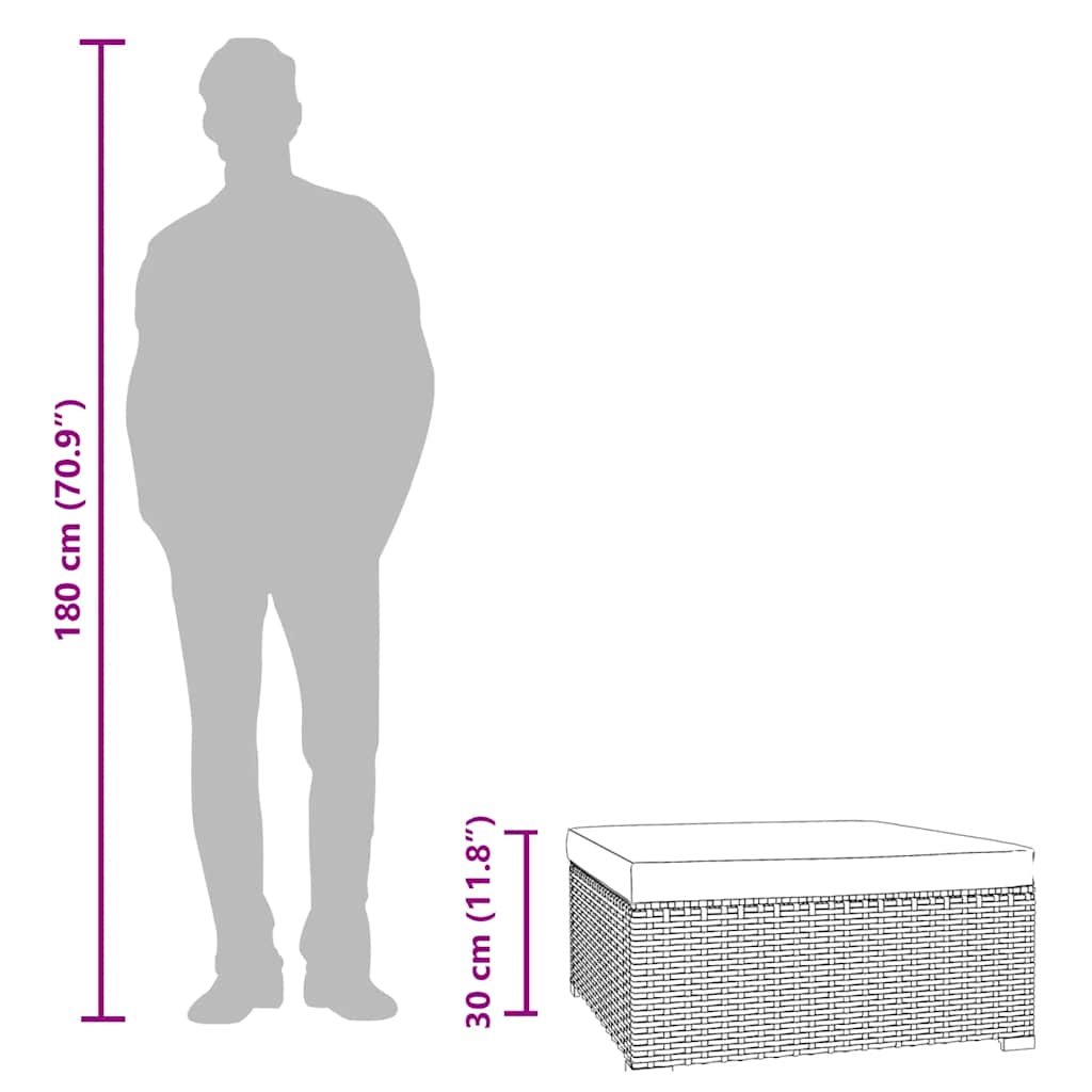 vidaXL Υποπόδιο Κήπου Καφέ από Συνθετικό 70x70x30 εκ Ρατάν με Μαξιλάρι