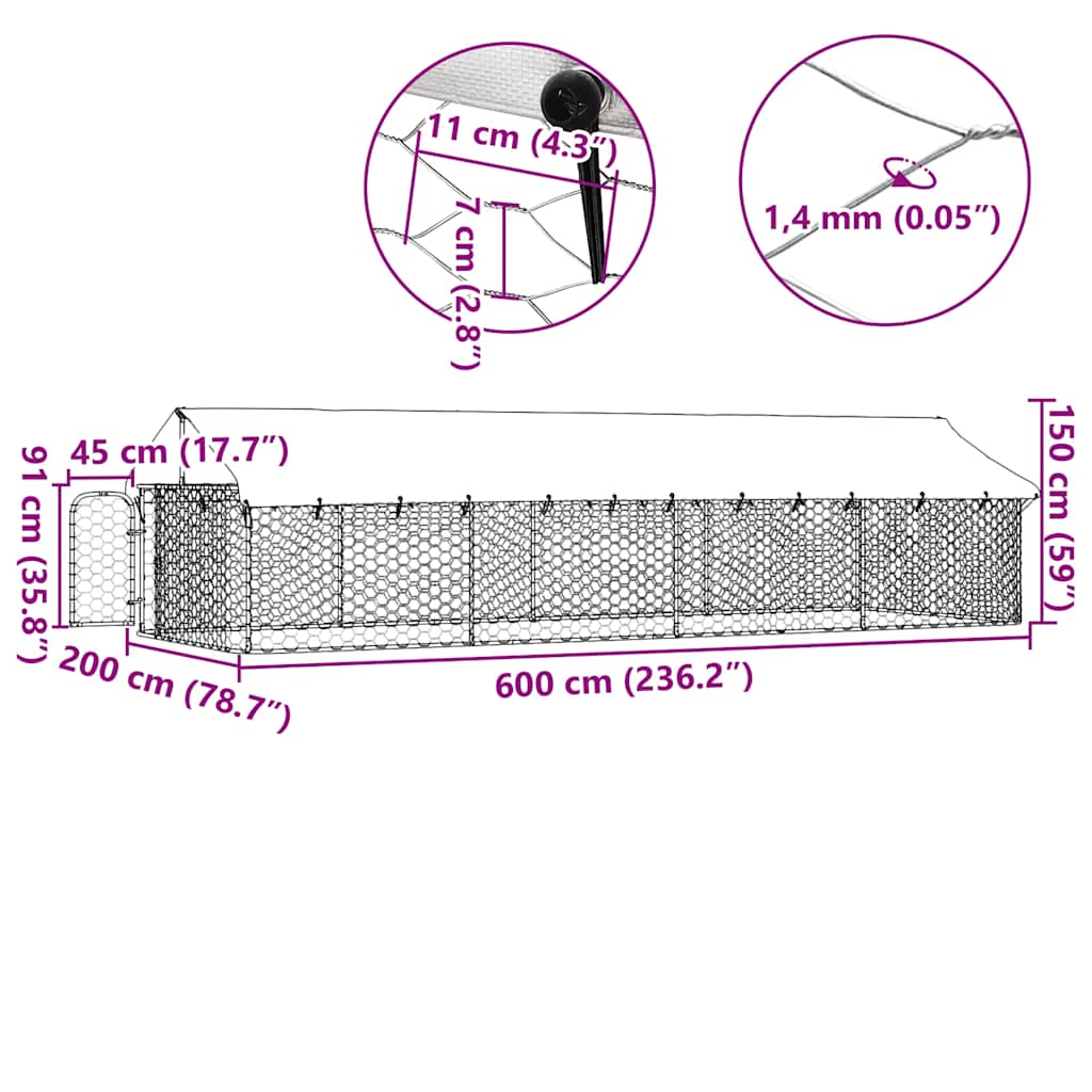 vidaXL Κλουβί Σκύλου Εξωτερικού Χώρου 600 x 200 x 150 εκ. με Στέγαστρο