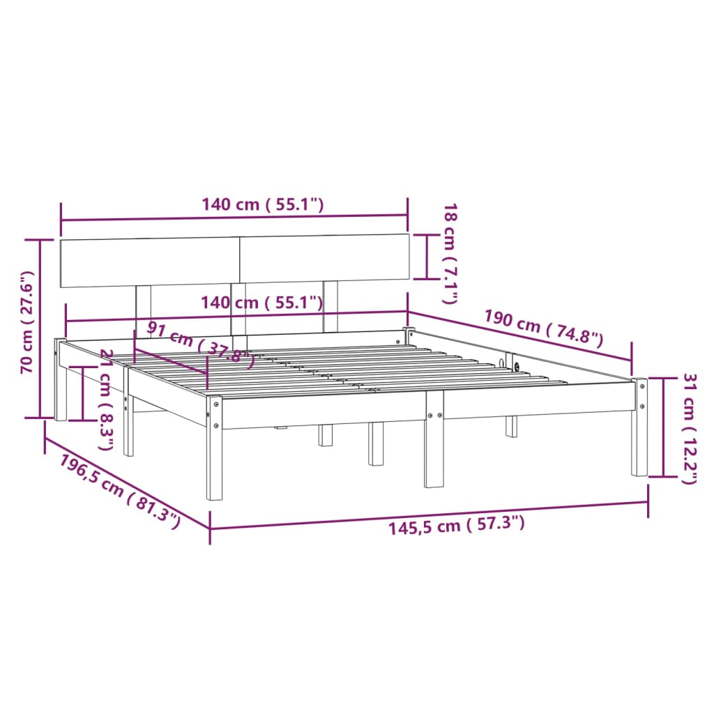 vidaXL Πλαίσιο Κρεβατιού 140 x 190 εκ. από Μασίφ Ξύλο Πεύκου